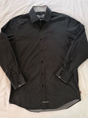 English Laundry Black Shirt with White Dot Pattern